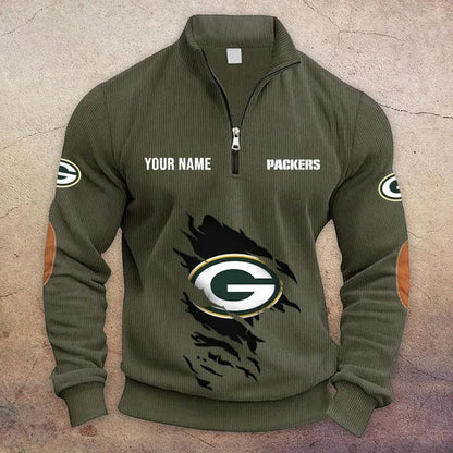 [TOUCHDOWN DEAL] NEW CUSTOMIZED NFL08 GBP GREEN BAY PACKERS MULTICOLOR STRIPED QUATER ZIP SWEATSHIRT