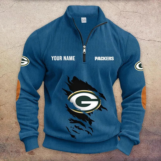 [TOUCHDOWN DEAL] NEW CUSTOMIZED NFL08 GBP GREEN BAY PACKERS MULTICOLOR STRIPED QUATER ZIP SWEATSHIRT