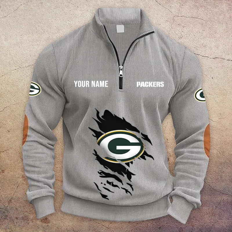 [TOUCHDOWN DEAL] NEW CUSTOMIZED NFL08 GBP GREEN BAY PACKERS MULTICOLOR STRIPED QUATER ZIP SWEATSHIRT