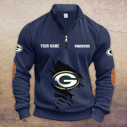 [TOUCHDOWN DEAL] NEW CUSTOMIZED NFL08 GBP GREEN BAY PACKERS MULTICOLOR STRIPED QUATER ZIP SWEATSHIRT