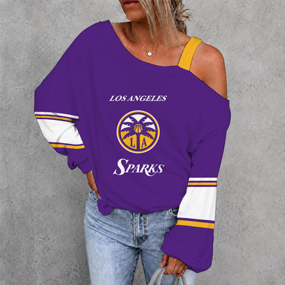 [HOOPS SPECIAL] NEW CUSTOMIZED WNBA08 LAS LOS ANGELES SPARKS WOMEN'S OFF-SHOULDER LONG SLEEVE SHIRT