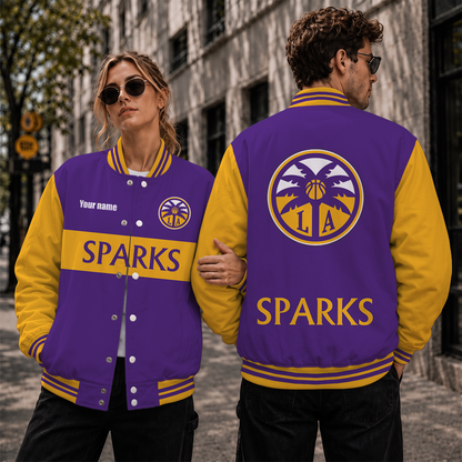 [HOOPS SPECIAL] NEW CUSTOMIZED WNBA08 LAS LOS ANGELES SPARKS BASEBALL JACKET, SATIN VARSITY JACKET
