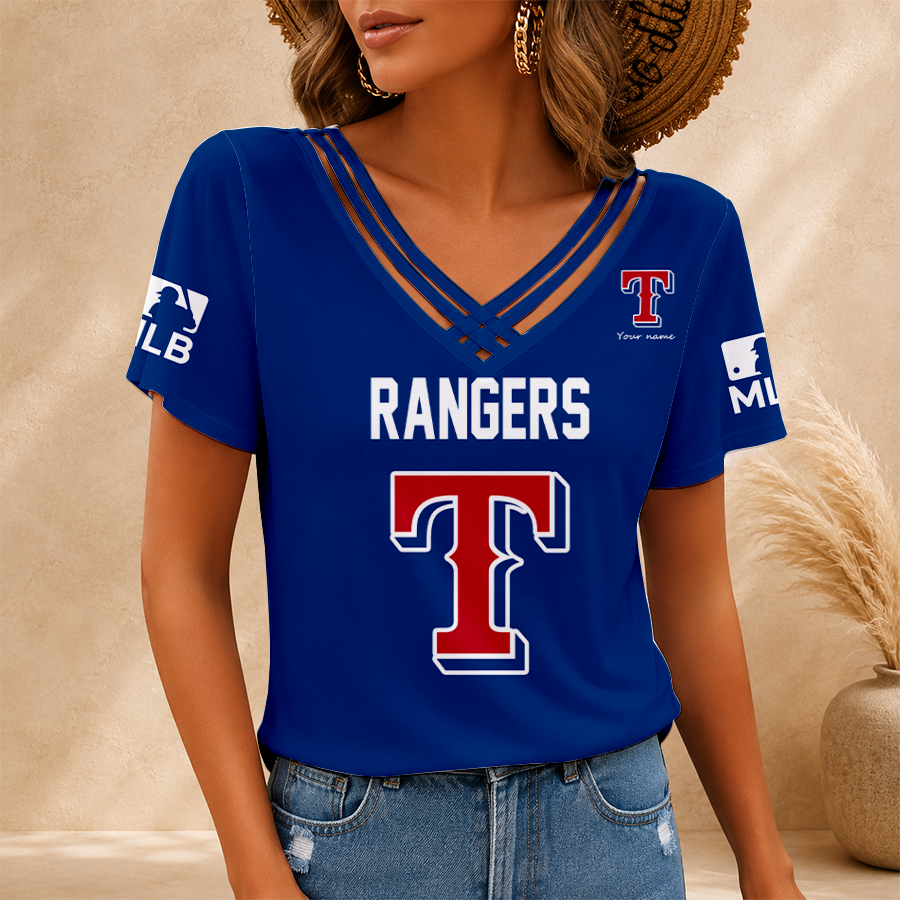 [HOMERUN DEAL] NEW CUSTOMIZED MLB08 TRS TEXAS RANGERS V-NECK SHIRT