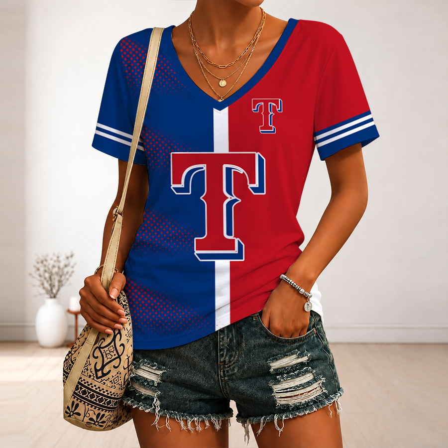 [HOMERUN DEAL] NEW CUSTOMIZED MLB08 TRS TEXAS RANGERS V-NECK FEMALE SHIRT