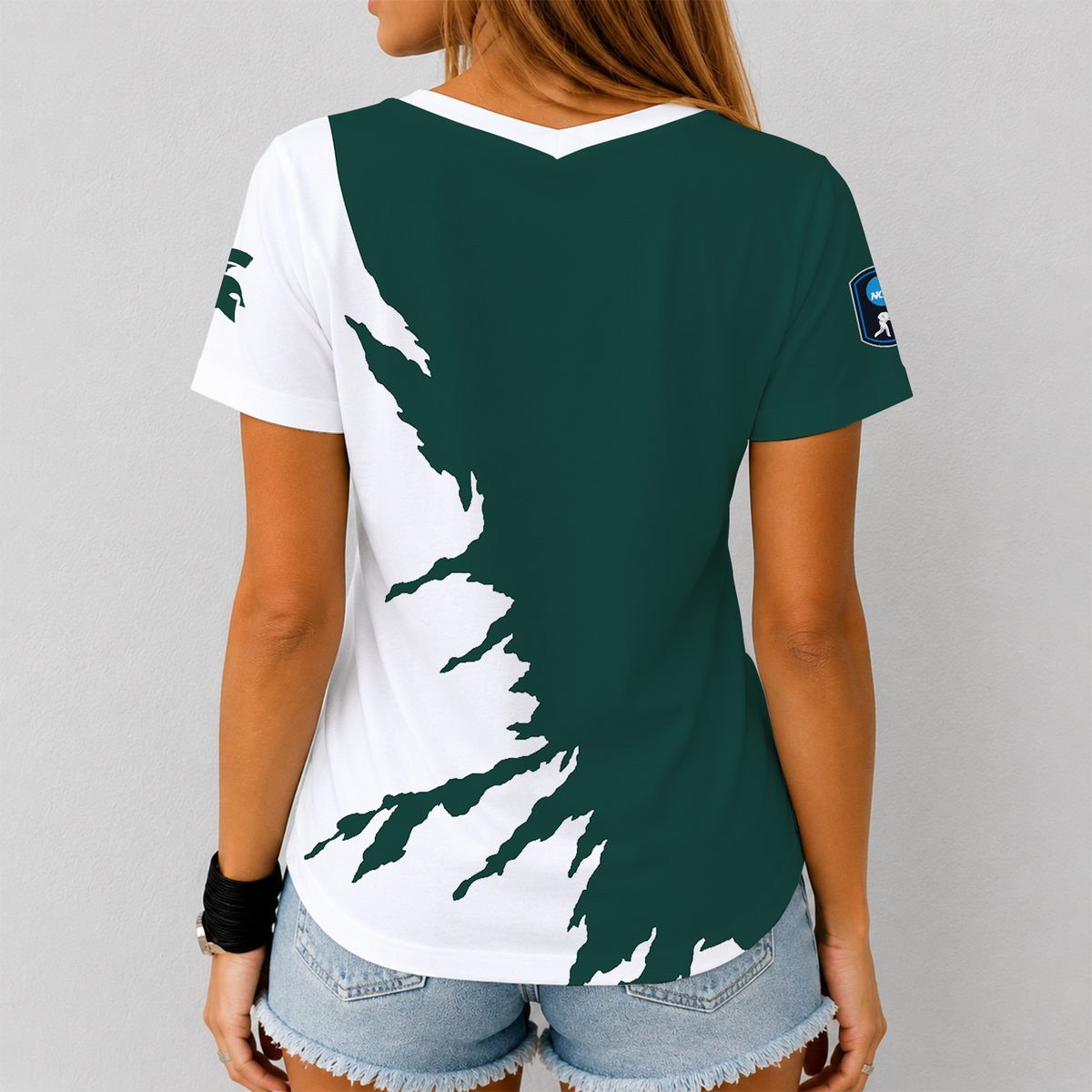 [PUCK DROP DEAL] NEW CUSTOMIZED NCAA MFF08 MSS MICHIGAN STATE SPARTANS V-NECK FEMALE SHIRT
