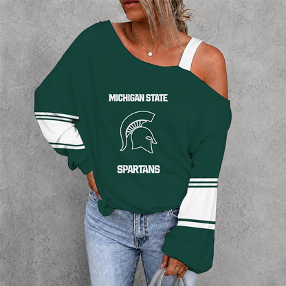 [PUCK DROP DEAL] NEW CUSTOMIZED NCAA MFF08 MSS MICHIGAN STATE SPARTANS WOMEN'S OFF-SHOULDER LONG SLEEVE SHIRT