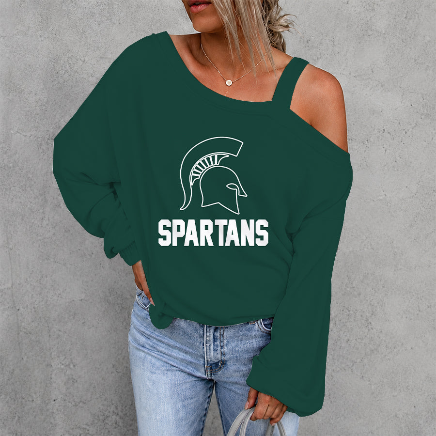 [PUCK DROP DEAL] NEW CUSTOMIZED NCAA MFF08 MSS MICHIGAN STATE SPARTANS WOMEN'S OFF-SHOULDER LONG SLEEVE SHIRT