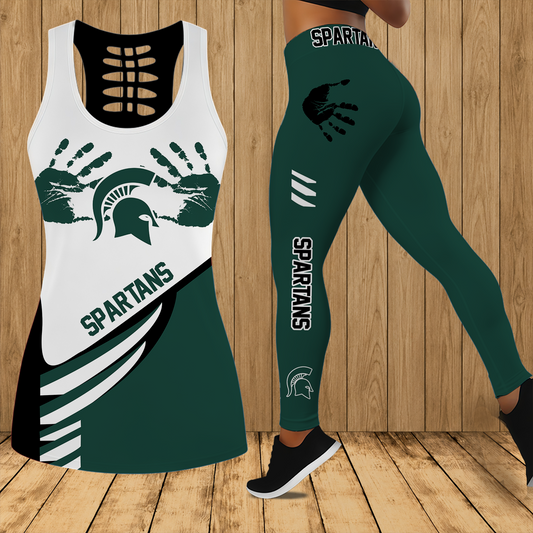 [PUCK DROP DEAL] NEW CUSTOMIZED NCAA MFF08 MSS MICHIGAN STATE SPARTANS HOLLOW TANK TOP & LEGGINGS SET