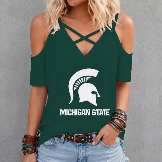 [PUCK DROP DEAL] NEW CUSTOMIZED NCAA MFF08 MSS MICHIGAN STATE SPARTANS CRISS CROSS V-NECK TOP