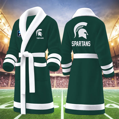 [PUCK DROP DEAL] NEW CUSTOMIZED NCAA MFF08 MSS MICHIGAN STATE SPARTANS MULTICOLOR FLEECE BATHROBE