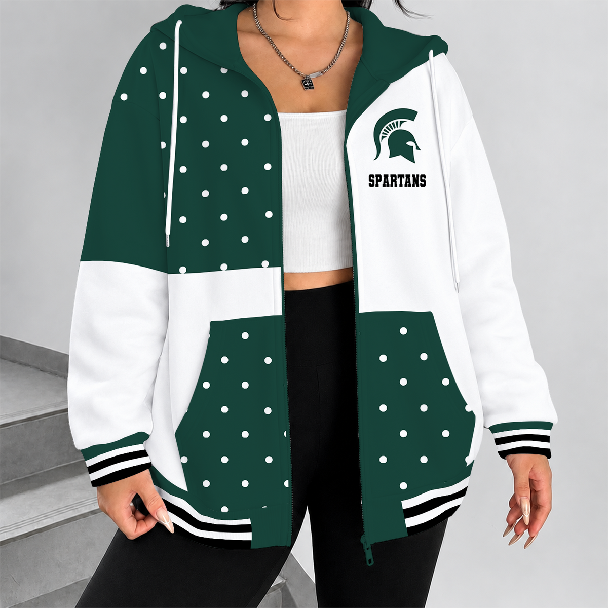 [PUCK DROP DEAL] NEW CUSTOMIZED NCAA MFF08 MSS MICHIGAN STATE SPARTANS STRAPPY ZIP HOODIE