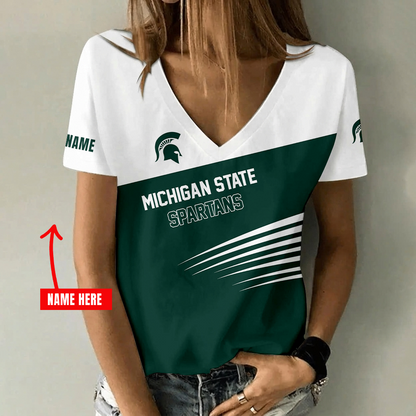 [PUCK DROP DEAL] NEW CUSTOMIZED NCAA MFF08 MSS MICHIGAN STATE SPARTANS V-NECK FEMALE SHIRT