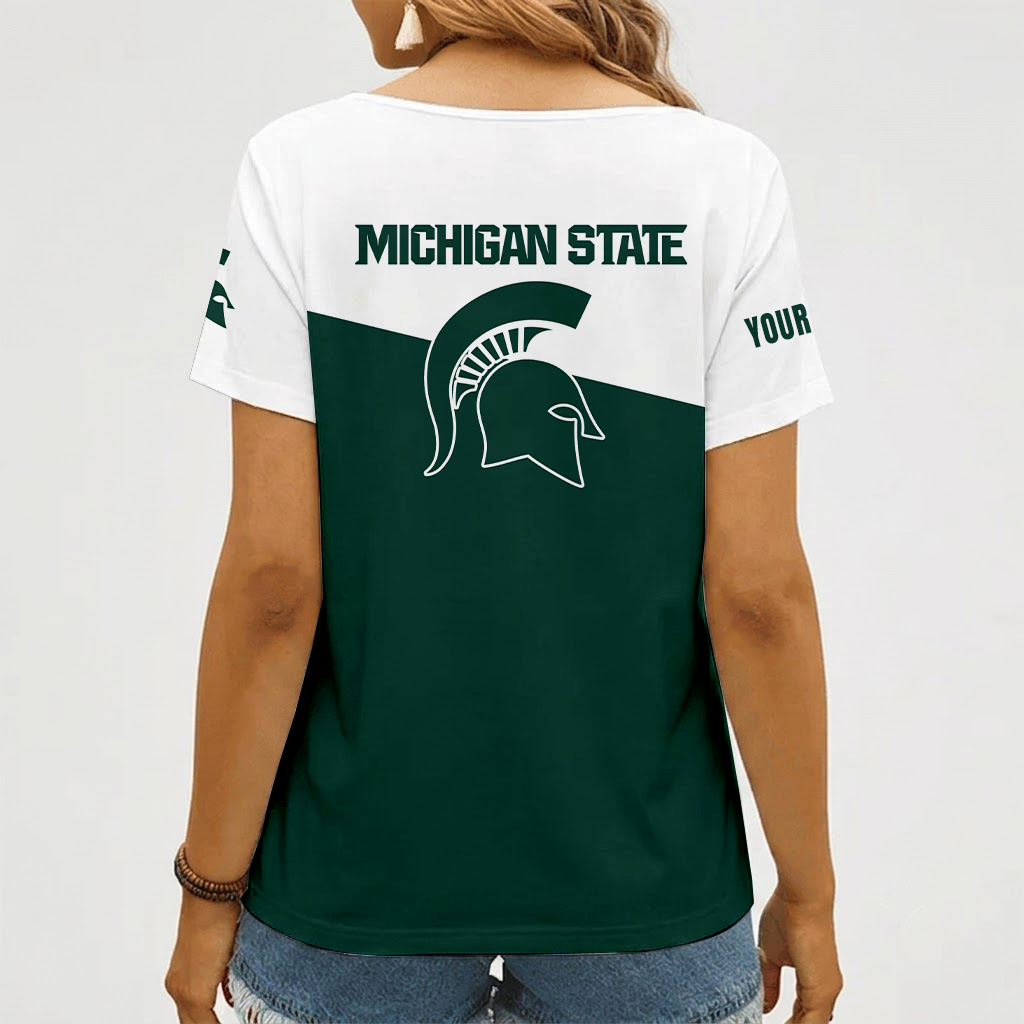 [PUCK DROP DEAL] NEW CUSTOMIZED NCAA MFF08 MSS MICHIGAN STATE SPARTANS V-NECK FEMALE SHIRT
