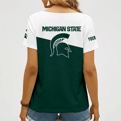 [PUCK DROP DEAL] NEW CUSTOMIZED NCAA MFF08 MSS MICHIGAN STATE SPARTANS V-NECK FEMALE SHIRT