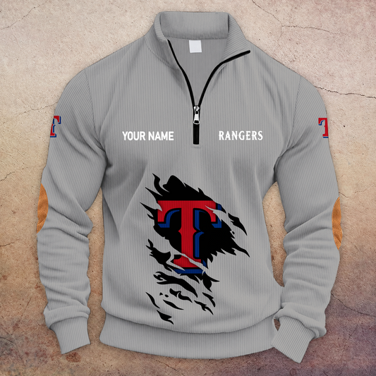 [HOMERUN DEAL] NEW CUSTOMIZED MLB08 TRS TEXAS RANGERS MULTICOLOR STRIPED QUATER ZIP SWEATSHIRT