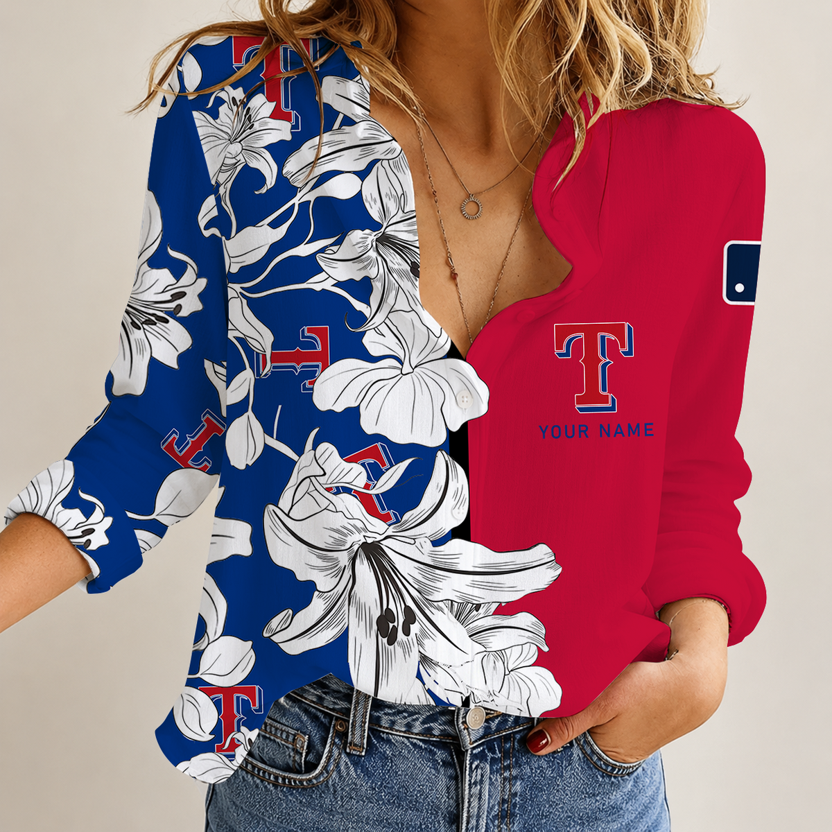 [HOMERUN DEAL] NEW CUSTOMIZED MLB08 TRS TEXAS RANGERS WOMEN CASUAL SHIRT