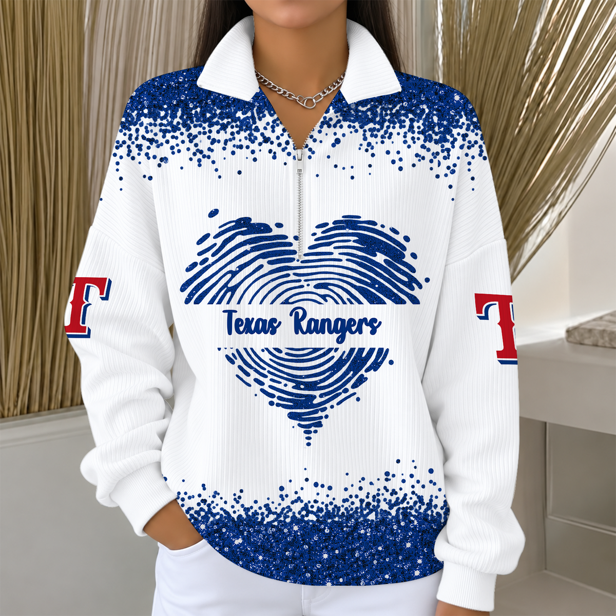 [HOMERUN DEAL] NEW CUSTOMIZED MLB08 TRS THE RANGERS QUARTER ZIP RIBBED SWEATER