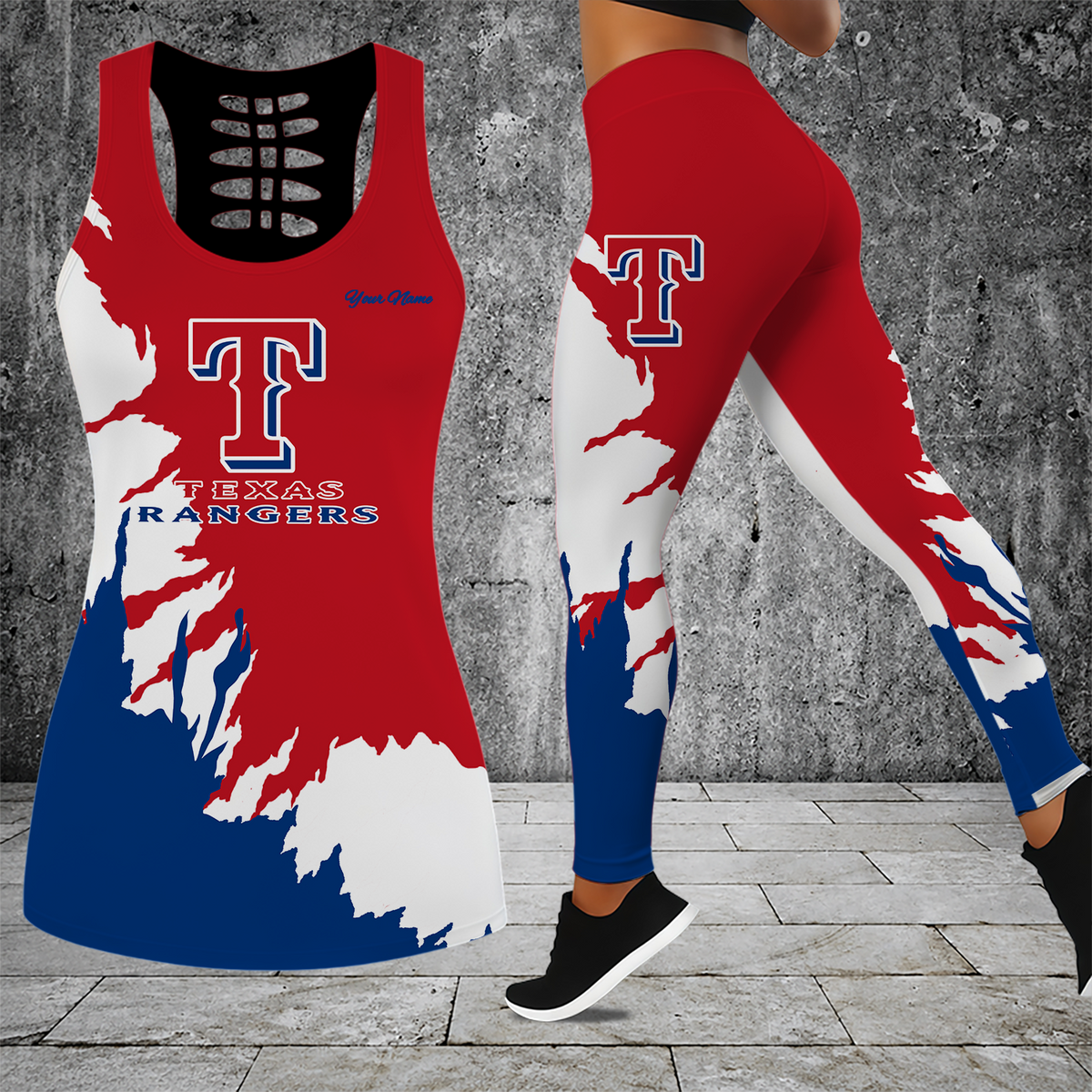 [HOMERUN DEAL] NEW CUSTOMIZED MLB08 TRS TEXAS RANGERS HOLLOW TANK TOP & LEGGINGS SET