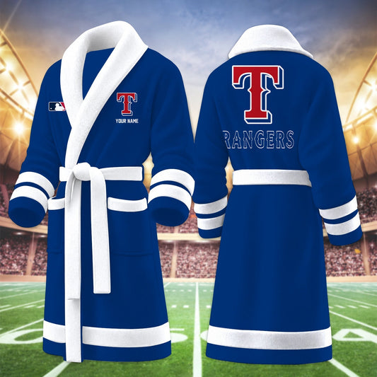 [HOMERUN DEAL] NEW CUSTOMIZED MLB08 TRS TEXAS RANGERS MULTICOLOR FLEECE BATHROBE