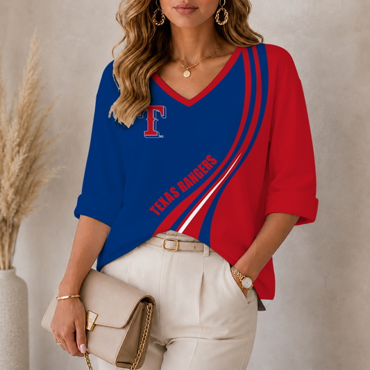 [HOMERUN DEAL] NEW CUSTOMIZED MLB08 TRS TEXAS RANGERS WOMEN'S HEART V-NECK LONG SLEEVE SHIRT