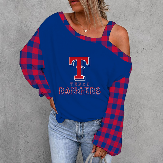 [HOMERUN DEAL] NEW CUSTOMIZED MLB08 TRS TEXAS RANGERS WOMEN'S OFF-SHOULDER LONG SLEEVE SHIRT