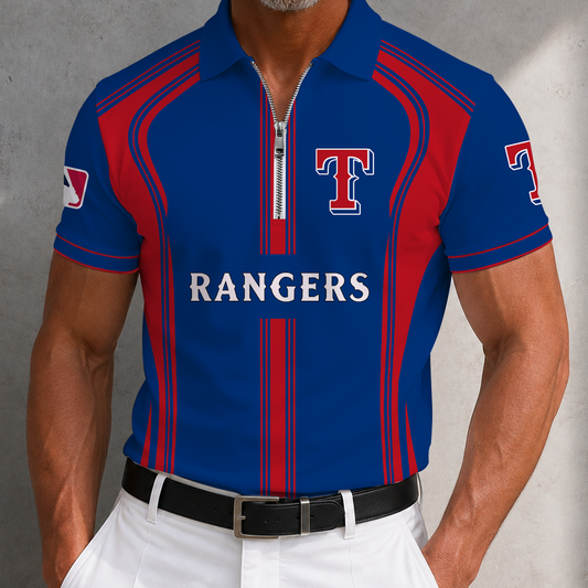 [HOMERUN DEAL] NEW CUSTOMIZED MLB08 TRS TEXAS RANGERS ZIP POLO SHIRT