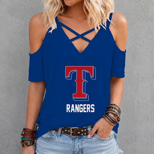 [HOMERUN DEAL] NEW CUSTOMIZED MLB08 TRS TEXAS RANGERS CRISS CROSS V-NECK TOP