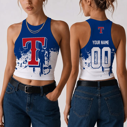[HOMERUN DEAL] NEW CUSTOMIZED MLB08 TRS THE RANGERS WOMEN'S CROP TOP