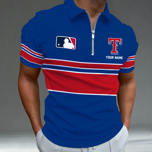 [HOMERUN DEAL] NEW CUSTOMIZED MLB08 TRS TEXAS RANGERS ZIP POLO SHIRT