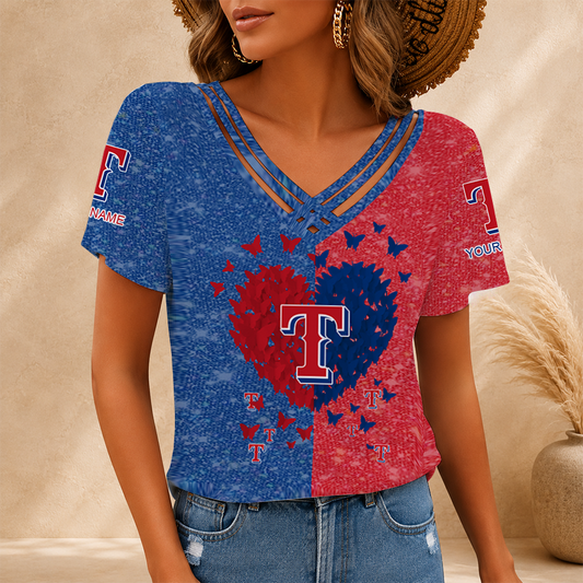 [HOMERUN DEAL] NEW CUSTOMIZED MLB08 TRS TEXAS RANGERS V-NECK SHIRT