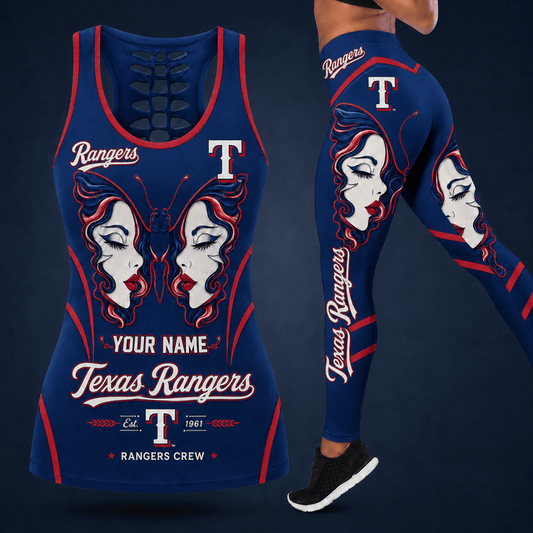 [HOMERUN DEAL] NEW CUSTOMIZED MLB08 TRS TEXAS RANGERS HOLLOW TANK TOP & LEGGINGS SET