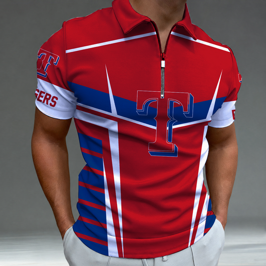 [HOMERUN DEAL] NEW CUSTOMIZED MLB08 TRS TEXAS RANGERS ZIP POLO SHIRT