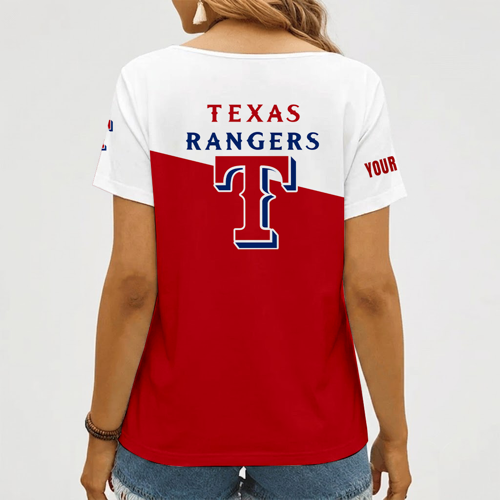 [HOMERUN DEAL] NEW CUSTOMIZED MLB08 TRS TEXAS RANGERS V-NECK FEMALE SHIRT