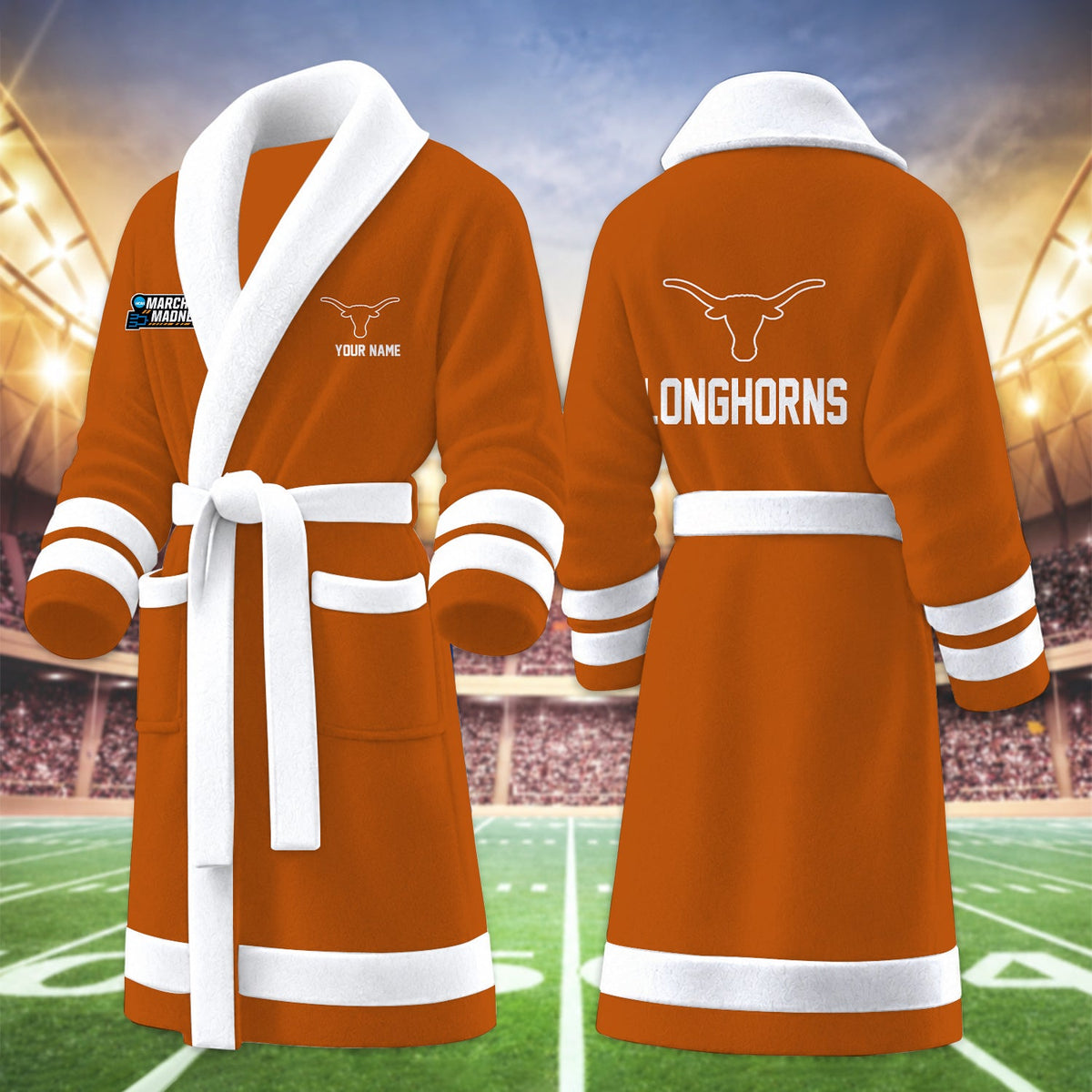 [SLAM DUNK DEAL] NEW CUSTOMIZED NCAA MAM08 TXL TEXAS LONGHORNS MULTICOLOR FLEECE BATHROBE