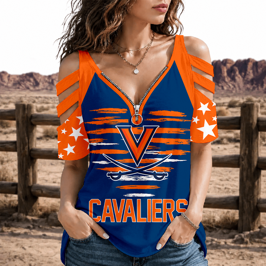 [HOOPS SPECIAL] NEW CUSTOMIZED NCAA CFH08 VIC VIRGINIA CAVALIERS STRAPPY COLD-SHOULDER TOP