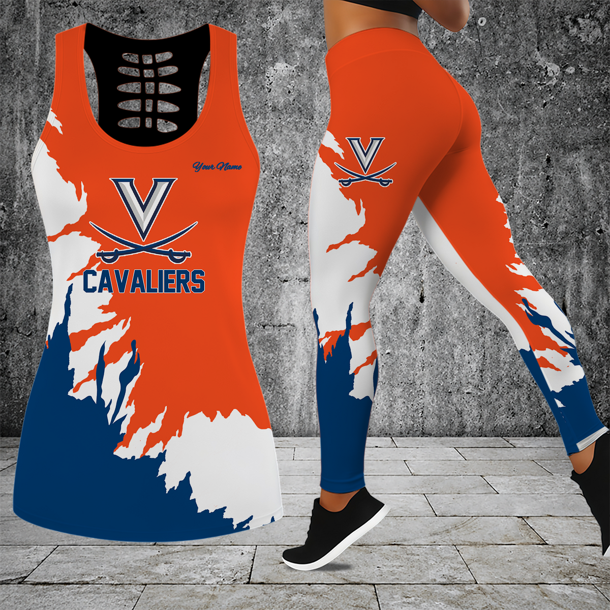 [HOOPS SPECIAL] NEW CUSTOMIZED NCAA CFH08 VIC VIRGINIA CAVALIERS HOLLOW TANK TOP & LEGGINGS SET