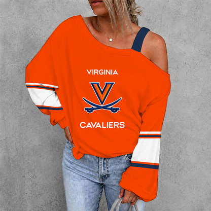 [HOOPS SPECIAL] NEW CUSTOMIZED NCAA CFH08 VIC VIRGINIA CAVALIERS WOMEN'S OFF-SHOULDER LONG SLEEVE SHIRT
