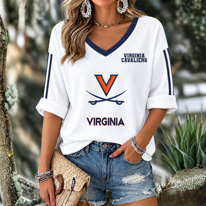 [HOOPS SPECIAL] NEW CUSTOMIZED NCAA CFH08 VIC VIRGINIA CAVALIERS WOMEN'S V-NECK LONG SLEEVE SHIRT