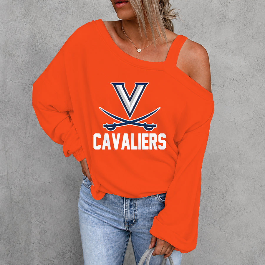 [HOOPS SPECIAL] NEW CUSTOMIZED NCAA CFH08 VIC VIRGINIA CAVALIERS WOMEN'S OFF-SHOULDER LONG SLEEVE SHIRT