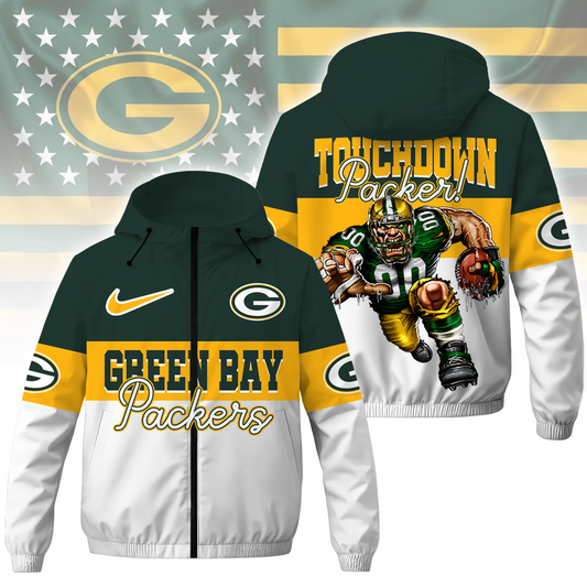 [TOUCHDOWN DEAL] NEW CUSTOMIZED NFL08 GBP GREEN BAY PACKERS WINDBREAKER JACKET