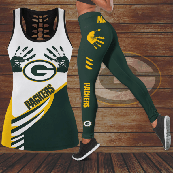 [TOUCHDOWN DEAL] NEW CUSTOMIZED NFL08 GBP GREEN BAY PACKERS HOLLOW TANK TOP & LEGGINGS SET
