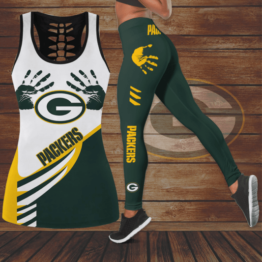 [TOUCHDOWN DEAL] NEW CUSTOMIZED NFL08 GBP GREEN BAY PACKERS HOLLOW TANK TOP & LEGGINGS SET