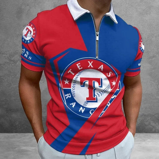 [HOMERUN DEAL] NEW CUSTOMIZED MLB08 TRS TEXAS RANGERS ZIP POLO SHIRT
