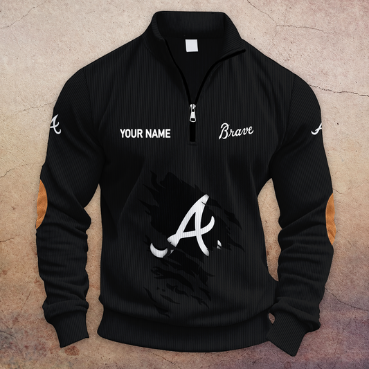 [HOMERUN DEAL] NEW CUSTOMIZED MLB09 ABS ATLANTA BRAVES MULTICOLOR STRIPED QUATER ZIP SWEATSHIRT