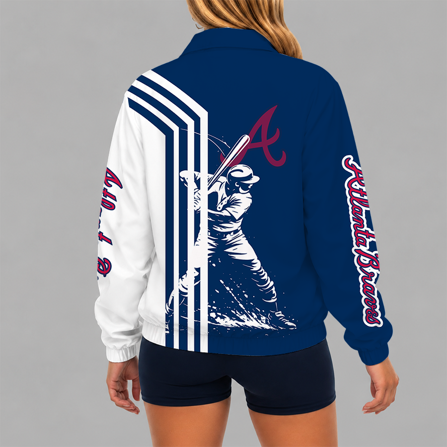 [HOMERUN DEAL] NEW CUSTOMIZED MLB09 ABS ATLANTA BRAVES V-NECK ZIPPER SWEATSHIRT JACKET