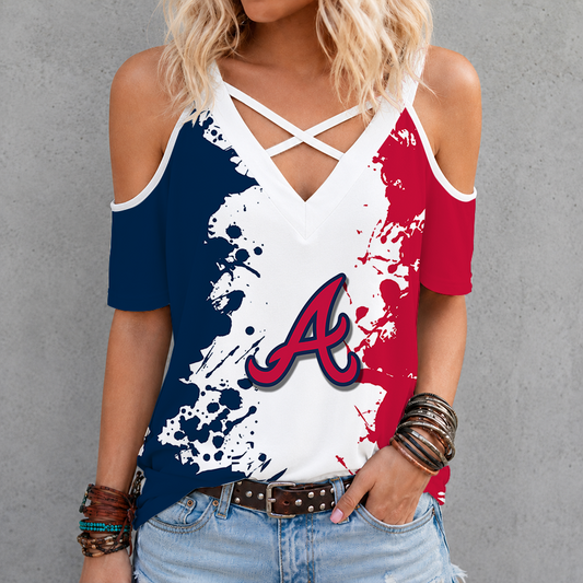 [HOMERUN DEAL] NEW CUSTOMIZED MLB09 ABS ATLANTA BRAVES CRISS CROSS V-NECK TOP