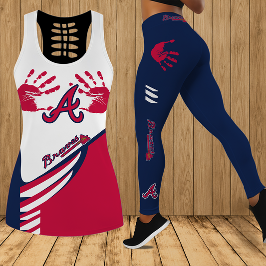 [HOMERUN DEAL] NEW CUSTOMIZED MLB09 ABS ATLANTA BRAVES HOLLOW TANK TOP & LEGGINGS SET