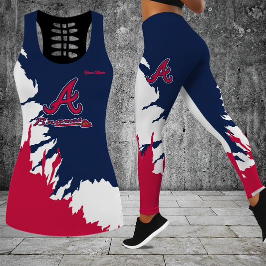 [HOMERUN DEAL] NEW CUSTOMIZED MLB09 ABS ATLANTA BRAVES HOLLOW TANK TOP & LEGGINGS SET