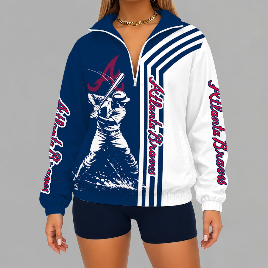 [HOMERUN DEAL] NEW CUSTOMIZED MLB09 ABS ATLANTA BRAVES V-NECK ZIPPER SWEATSHIRT JACKET