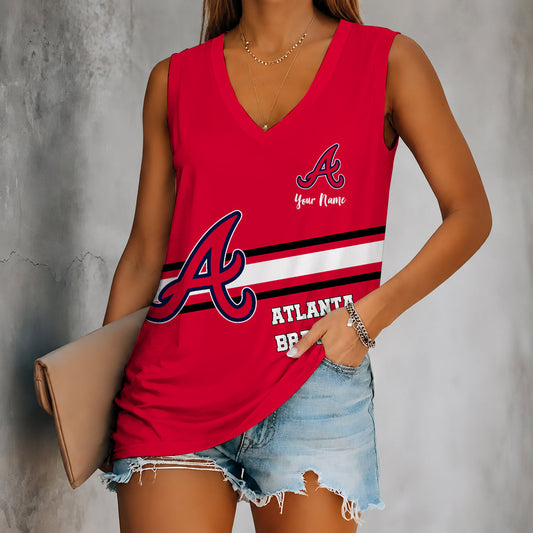 [HOMERUN DEAL] NEW CUSTOMIZED MLB09 ABS ATLANTA BRAVES WOMEN'S V-NECK TANK TOP